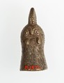 Game piece(?) in the shape of a bird's head, Limestone, pigment?
