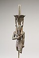 Nefertum, cupreous metal, black bronze and precious metal inlay, glass