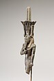 Nefertum, cupreous metal, black bronze and precious metal inlay, glass