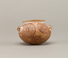 Squat decorated ware jar depicting spirals, Pottery, paint
