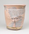 Upper Portion of a Blue-painted Hathor Jar, pottery, slip, paint