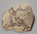 Artist's Sketch of Pharaoh Spearing a Lion, Limestone, ink