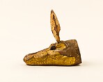 Mask for a crocodile mummy, Wood, gold leaf