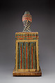 Falcon Box with Wrapped Contents, Painted and gilded wood, linen, resin, feathers
