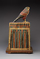 Falcon Box with Wrapped Contents, Painted and gilded wood, linen, resin, feathers