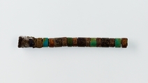 Bead or amulet, Gold, wood, green feldspar, lapis lazuli, jasper and beryl