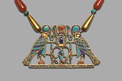 Pectoral and Necklace of Sithathoryunet with the Name of Senwosret II, Gold, carnelian, lapis lazuli, turquoise, garnet (pectoral)
Gold, carnelian, lapis lazuli, turquoise, green feldspar (necklace)