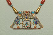 Pectoral and Necklace of Sithathoryunet with the Name of Senwosret II, Gold, carnelian, lapis lazuli, turquoise, garnet (pectoral)
Gold, carnelian, lapis lazuli, turquoise, green feldspar (necklace)