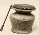 Kohl Jar and Stick, Travertine (Egyptian alabaster)