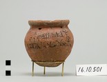 Jar With Hieratic Inscription, Pottery (rough red, originally whitewashed), paint