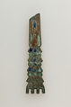 Part of a flail for a statue, Cupreous metal, glass
