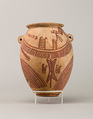 Decorated ware jar illustrating boats, Pottery, paint