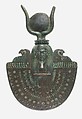 An aegis of Isis, Bronze or copper alloy, green glass, blue glass