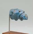 Handle Depicting a Lion Subduing a Nubian, Egyptian blue, gold