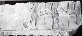 Relief with three soldiers, Limestone, paint (mostly modern)