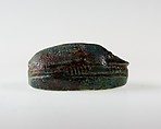Scarab with Uraeus and Papyrus Plants, Dark green glazed steatite