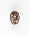 Scarab Incised with Hieroglyphs and Scroll, Steatite, traces of green glaze