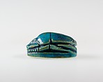 Scarab with Crucifom Lotus Flower Decoration, Bright blue glazed steatite