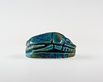 Scarab with Crucifom Lotus Flower Decoration, Bright blue glazed steatite