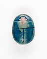 Scarab Incised with Nefer Sign in Scroll Border, Bright blue glazed steatite