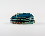 Scarab Incised with Nefer Sign in Scroll Border, Bright blue glazed steatite