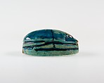 Scarab Incised with Nefer Sign in Scroll Border, Bright blue glazed steatite