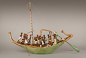 Model Sailboat, Wood, paint, plaster, linen twine, linen fabric