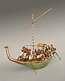 Model Sailboat, Wood, paint, plaster, linen twine, linen fabric
