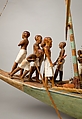 Model Sailboat, Wood, paint, plaster, linen twine, linen fabric