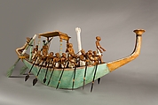 Model Paddling Boat, Wood, paint, plaster, linen twine, linen fabric