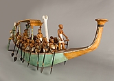 Model Paddling Boat, Wood, paint, plaster, linen twine, linen fabric