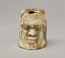 Janus-faced aryballos depicting a Nubian and a bull, Faience