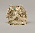 Janus-faced aryballos depicting a Nubian and a bull, Faience