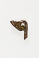 Papyrus plant bent to left that is an element from a pectoral, Silver and faience
