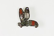 Bee facing to left that is an element from a pectoral, Silver, carnelian, and faience
