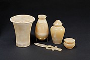 Kohl jar with a separate neck and lid, Travertine (Egyptian alabaster)