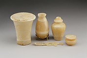 Kohl jar with a separate neck and lid, Travertine (Egyptian alabaster)