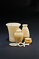 Kohl jar with a separate neck and lid, Travertine (Egyptian alabaster)