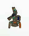 Jewelry element representing a falcon wearing a double crown, Silver,  lapis lazuli,  carnelian, turquoise