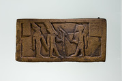 Part of a bronze statue base inscribed in Egyptian and Greek, Copper alloy