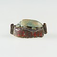 Scarab Decorated with Papyrus and Winged Beetles, Blue glazed steatite