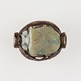 Scarab Decorated with Papyrus and Winged Beetles, Blue glazed steatite