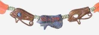 String of Wedjat Amulets, Gold, carnelian, lapis-lazuli, amethyst, beryl