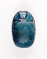 Scarab Inscribed with Hieroglyphs in a Scroll Border, Bright blue glazed steatite