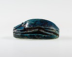 Scarab Inscribed with Hieroglyphs in a Scroll Border, Bright blue glazed steatite