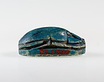 Scarab Inscribed with Hieroglyphs in a Scroll Border, Bright blue glazed steatite