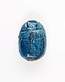 Scarab with the Representation of a Falcon and Hieroglyphs, Bright blue glazed steatite