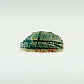 Scarab Incised with Circles and Lotus Flowers, Green glazed steatite