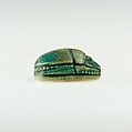 Scarab Incised with Circles and Lotus Flowers, Green glazed steatite