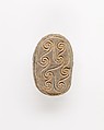 Scarab Decorated with Scroll Design, Steatite, traces of blue glaze